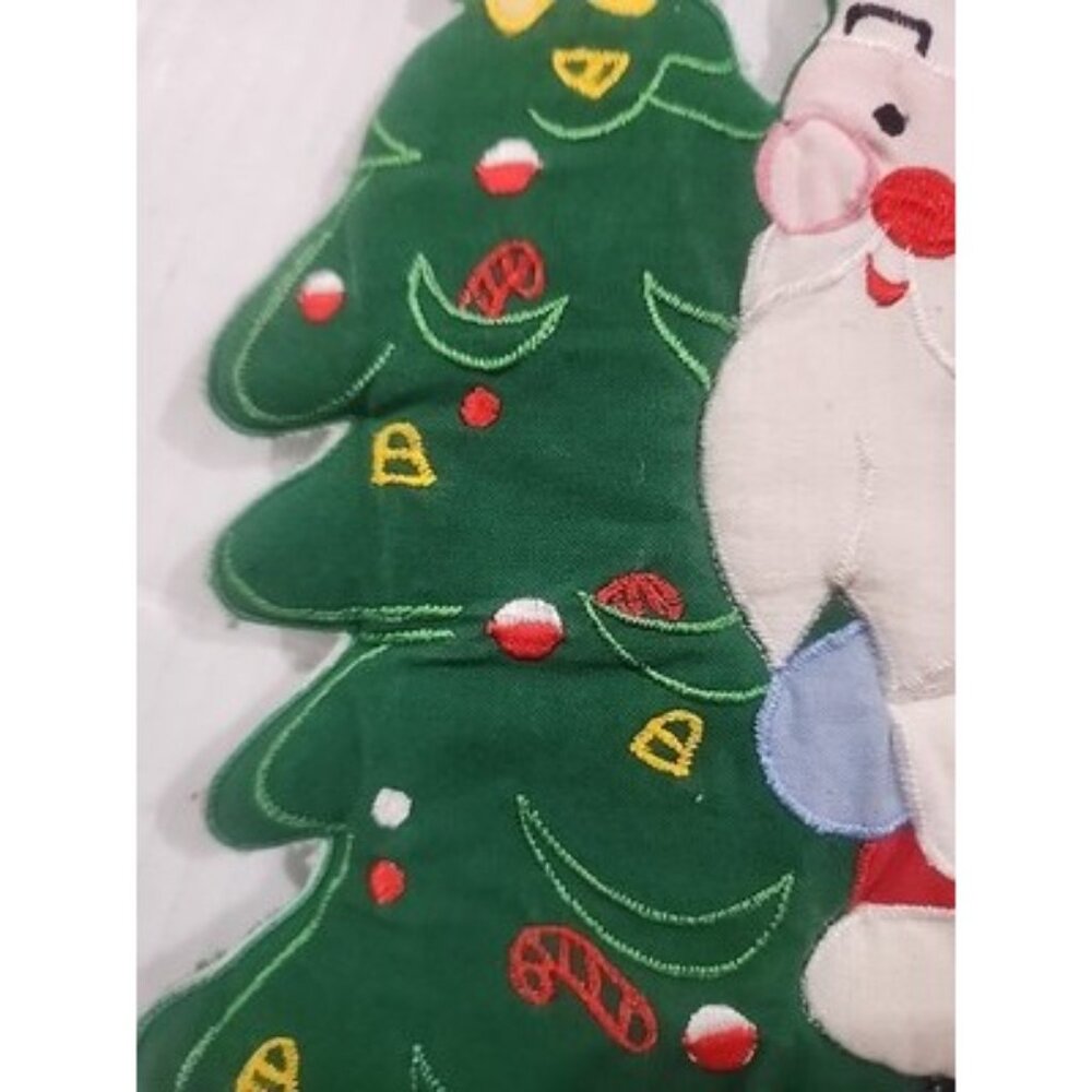 2 Vintage Christmas Potholders Santa Christmas Tree Kitty CatBasket Poinsettias - Picture 8 of 9